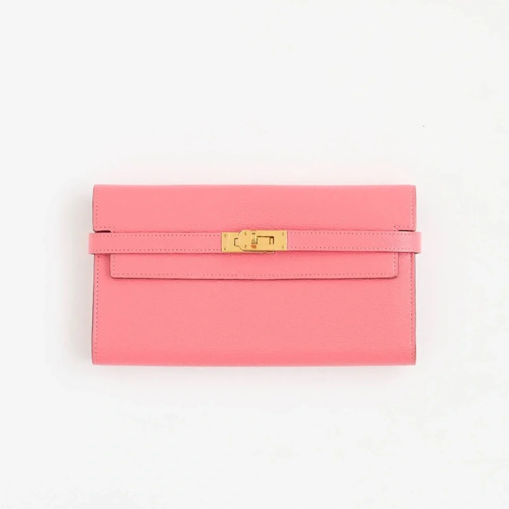 💗 𝐇𝐄𝐑𝐌𝐄𝐒 Kelly Long Wallet Rose Confetti Epsom Leather GHW 💗 - Picture 1 of 10